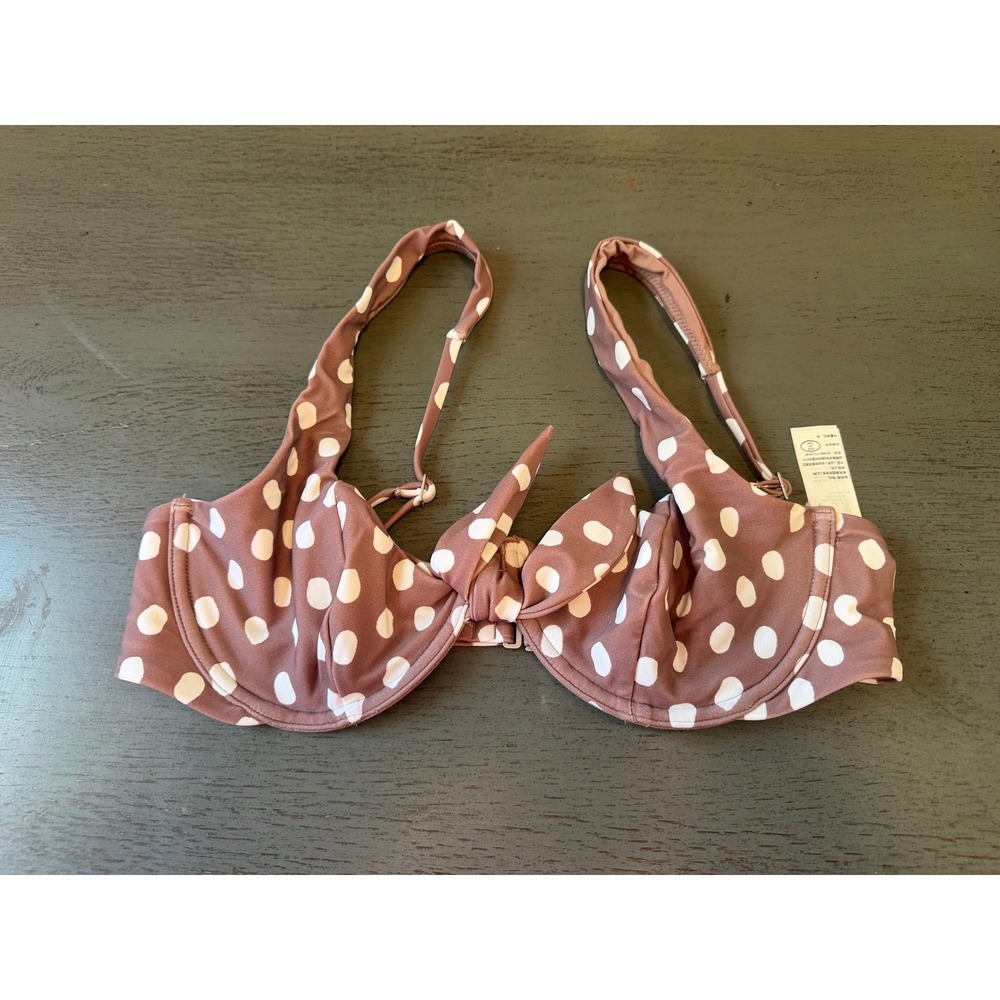 Abercrombie & Fitch Underwire Bikini Top Mauve Polka Dot Tie Front Medium